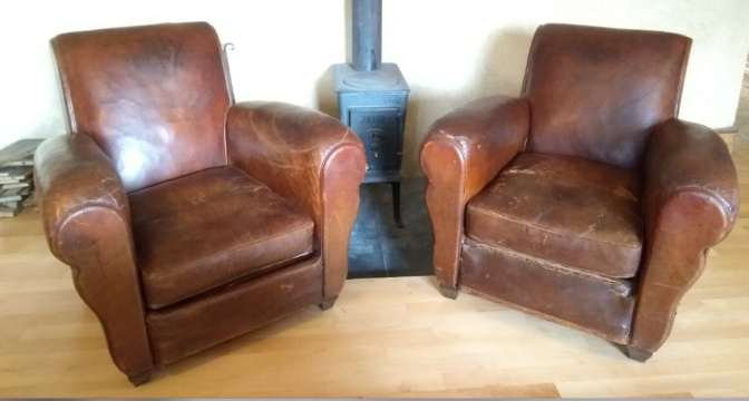 Pair of French Antique Leather Chairs